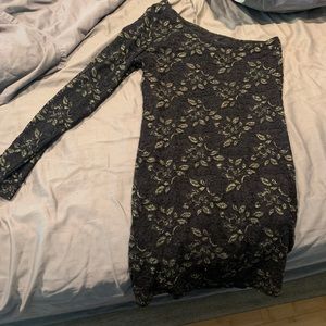 One sleeve sequin lace sheath dress